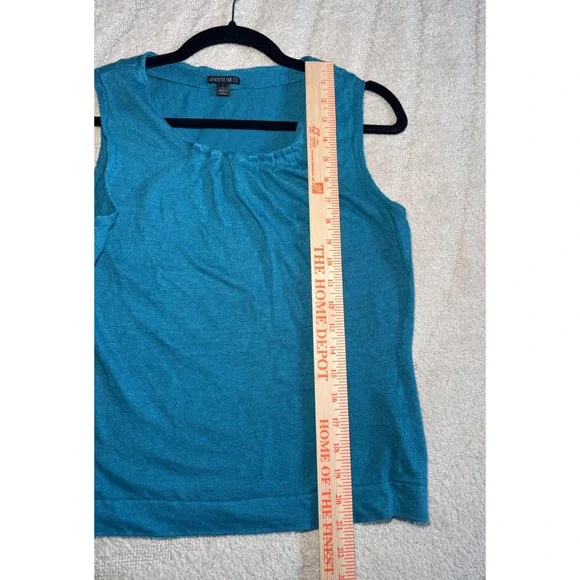 Lafayette 148 New York Teal Blue 100% Linen Pleated Scoop Neck Sleeveless Top L - Picture 6 of 6
